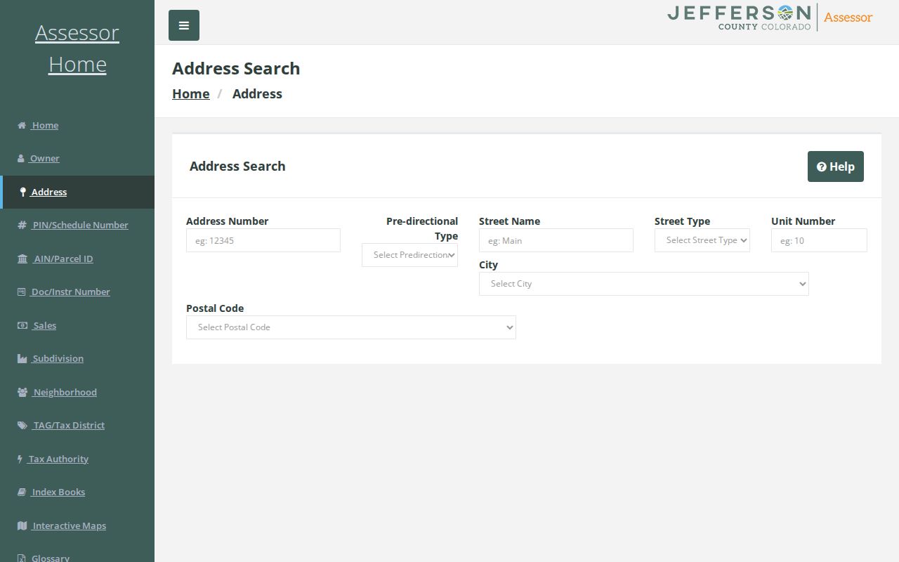 Lakewood street directory view of the Jefferson County assessor address search