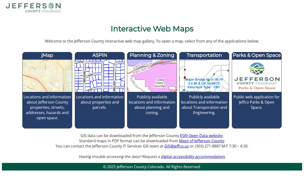 Lakewood street directory view of the Jefferson County GIS parcel viewer
