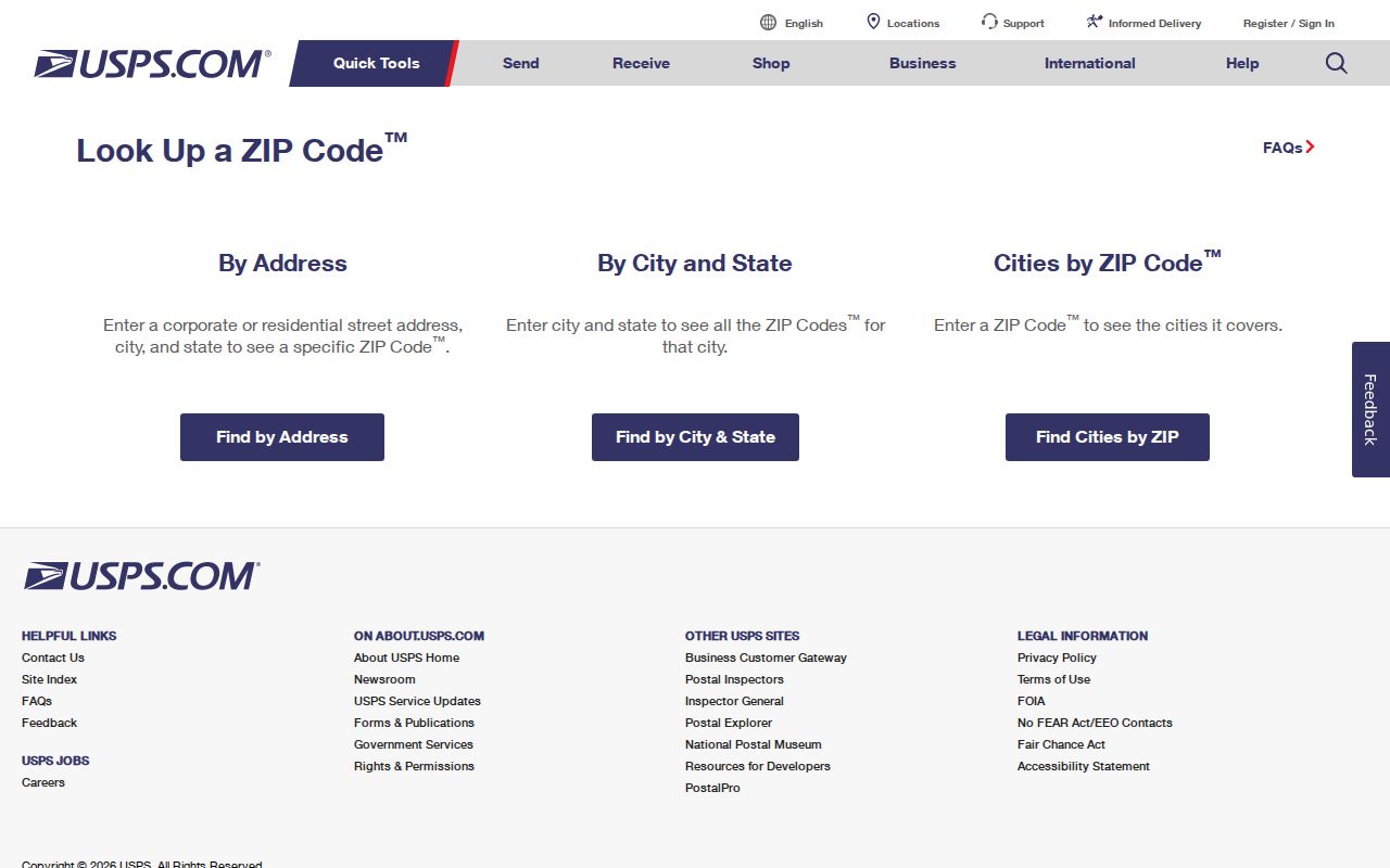 Lakewood ZIP code directory view of the USPS address lookup